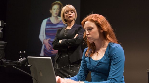 Danielle Carter (in black) and Gabrielle Scawthorn (right) in <i>e-baby</i>, on until November 16 at the Ensemble Theatre. 
