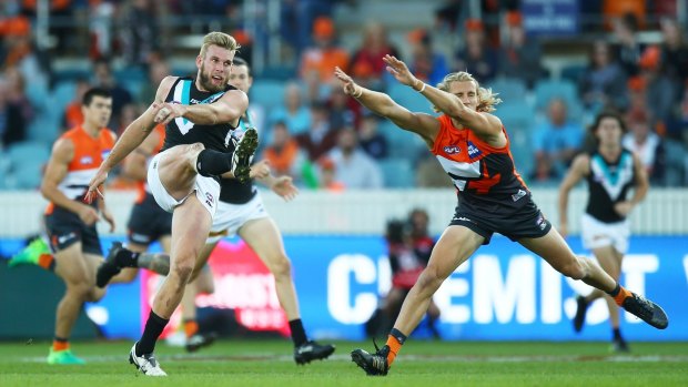 CANBERRA, AUSTRALIA - APRIL 15: Jackson Trengove of the Power in action during the round four AFL match between the Greater Western Sydney Giants and the Port Adelaide Power at UNSW Canberra Oval on April 15, 2017 in Canberra, Australia. (Photo by Mark Nolan/Getty Images)