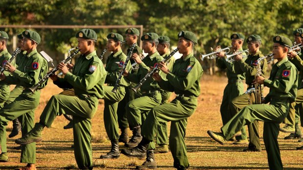 A Myanmar army band in the Kachin state in 2008.