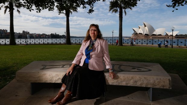 Aboriginal Elder Norma Ingram, seated at the Whale Seat, at Dawes Point Reserve.
