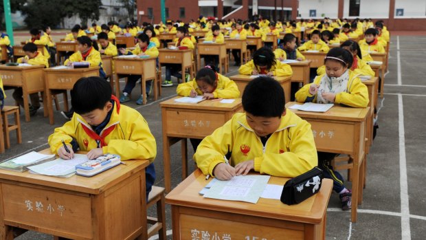 Primary school students in Jinhua City, Zhejiang province.