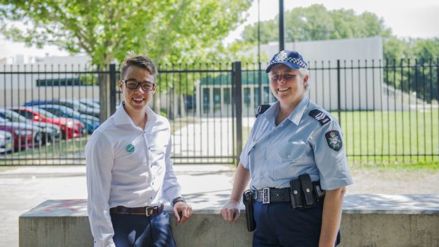 Co-founder of Encampment Joel Wilson, 21, and leading senior constable and gay and lesbian liaison officer for the AFP, Glenda Lomas.