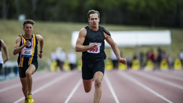 Evan O'Hanlon pictured during the 100m sprint heats.