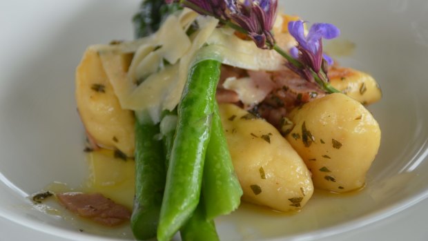 Gnocchi, speck and asparagus with Great Southern wildflowers served at estate 807's cellar door restaurant.