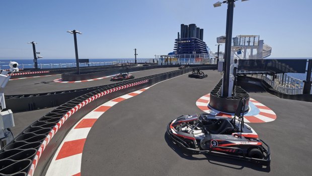 Formula for fun: Go-Karts zoom around the speedway on Norwegian Joy.