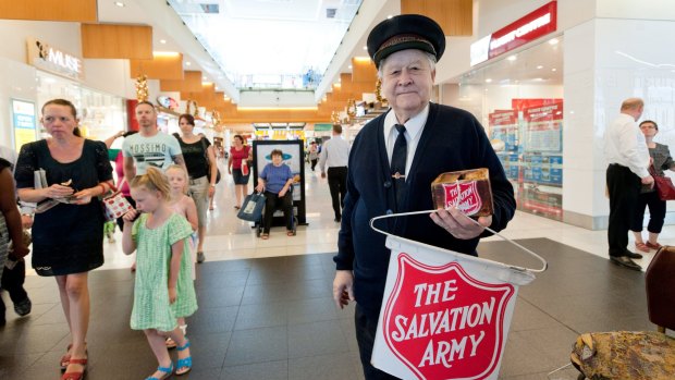 Allan Jessop collecting donations for the Salvation Army in the Canberra Centre.