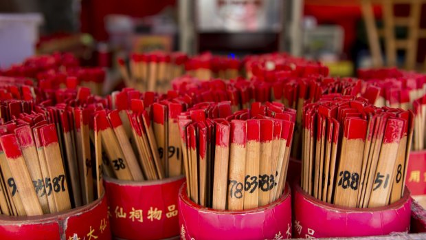 Fortune-telling sticks at a buddhist temple in Hong Kong.
