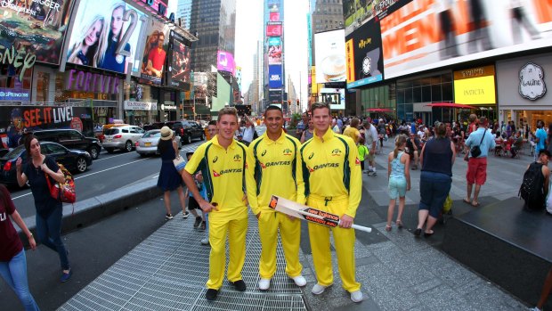 Batter up: Australian cricketers Adam Zampa, Usman Khawaja and Steve Smith visited New York this year.
