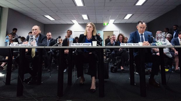 From left, Microsoft's Bill Sample, Google's Maile Carnegie, and Apple's Tony King faced a Senate grilling earlier this year.