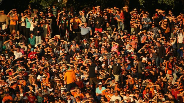 The crowd watch on during a match between the Wests Tigers and the Penrith Panthers at Leichhardt Oval.