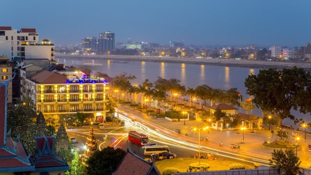 Sisowath Quay on Tonle Sap River.