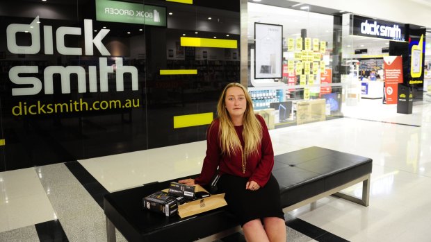Dick Smith customer Philippa Simpson outside the Majura Park store shortly after the chain's closures were announced on Thursday.