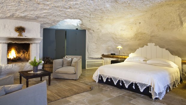 A room carved out of rock in Puglia, Italy.