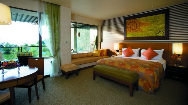 Premier rooms in the Ocean Wing at Shangri-La's Rasa Ria Resort & Spa are huge and tastefully decorated.