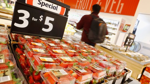 Strawberries for sale at a Coles store in Richmond, Melbourne, on Monday. 