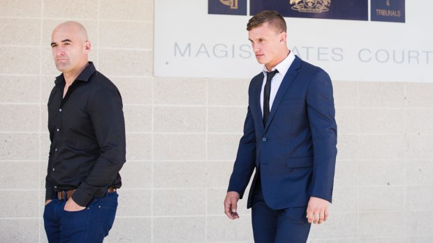 Raiders player Jack Wighton leaves the ACT Magistrates Court.