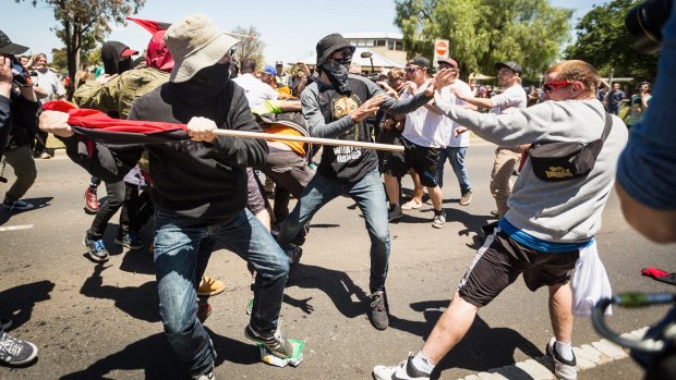 Violent brawls broke out throughout the four-hour protests.