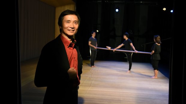 Mao's last dancer Li Cunxin on the set of <i>The Peasant Prince</i> at Monkey Baa Theatre. 