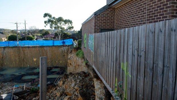 The Mount Waverley townhouses teeter on the edge of the construction site. 