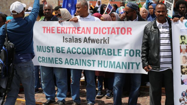 Australia's Eritrean community protest at Federation Square, November 2017. 