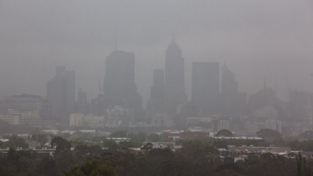 Rain over Melbourne's CBD on Friday morning.