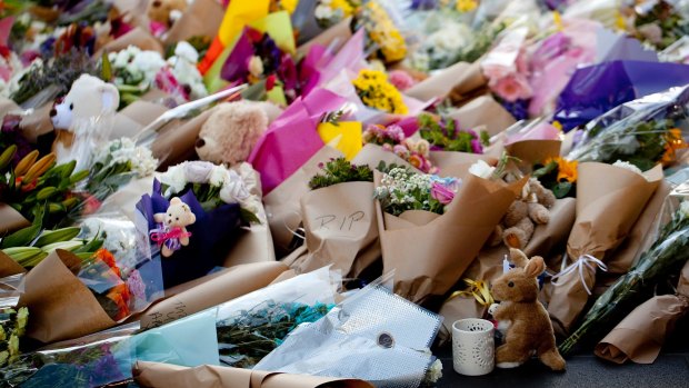 A mountain of flowers was placed on Bourke Street Mall in the wake of the massacre.