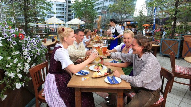 The Airbrau beer garden at Munich Airport.