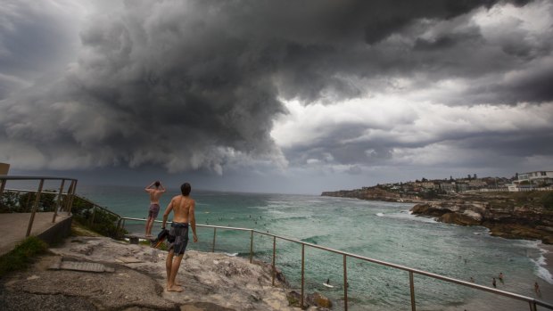 A storm hits Tamarama Beach in the early evening on Tuesday.