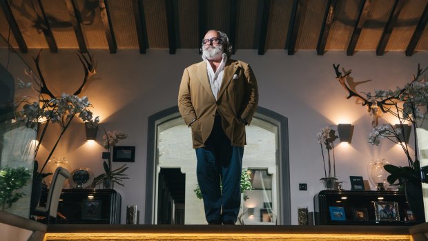 Luxury menswear designer Stefano Ricci at his castle in the Tuscan hills in Italy.
