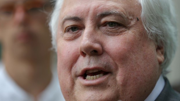 Palmer United Party leader Clive Palmer announces his support of the immigration law changes at Parliament House on Thursday.