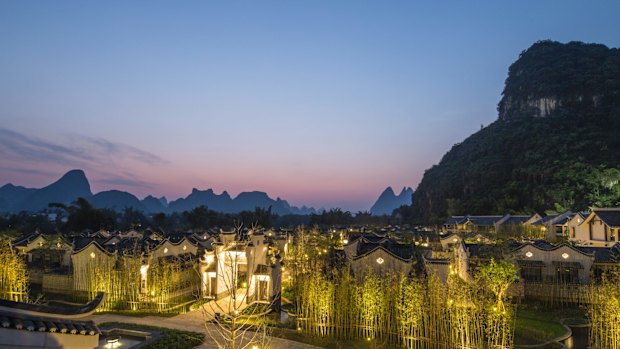 Banyan Tree Yangshuo by night.