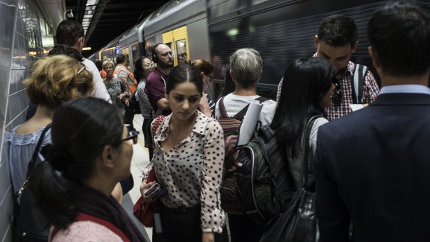 Crush hour: Crowds wait on the Illawarra line at Town Hall.