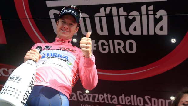 Pretty in pink: Australian rider Simon Clarke celebrates earning the pink jersey at the Giro d'Italia.