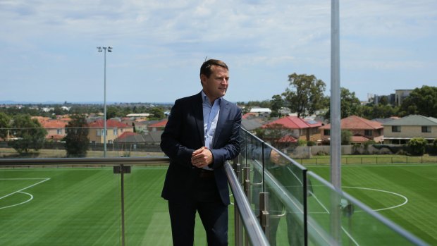 Headquarters: Football NSW chief Eddie Moore in front of new grounds under construction at the Football NSW base in Glenwood last December. 