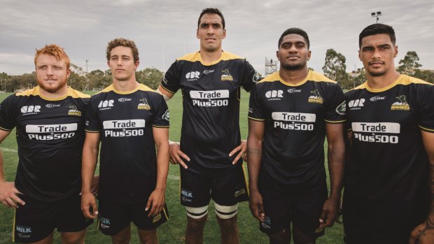 The Force five are relaunching their Super Rugby careers in Canberra. L to R: Mees Erasmus, James Verity-Amm, Richie Arnold, Isi Naisarani and Chance Peni. 