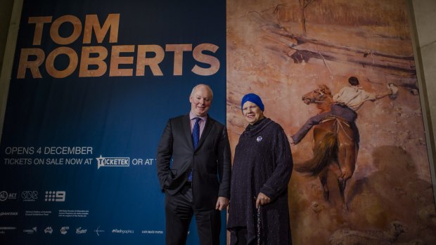 National Gallery of Australia director Gerard Vaughan, and Tom Roberts' curator Anna Gray.
