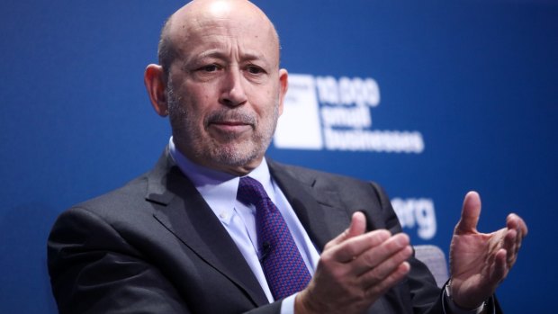 Lloyd Blankfein, chairman and chief executive officer of Goldman Sachs Group Inc., gestures during a panel session at the 10,000 Small Businesses (1OKSB) Partnership Event at their offices in London, U.K., on Wednesday, Dec. 14, 2016. The "pendulum happily has swung by" the era when people criticized Goldman Sachs executives taking positions in public service, Blankfein said at the event. Photographer: Chris Ratcliffe/Bloomberg