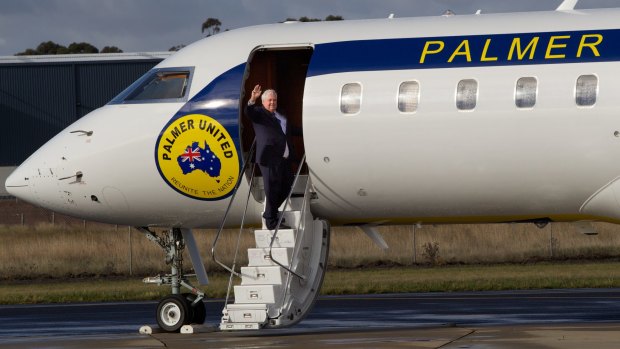 Clive Palmer on his private plane after a campaign stop in Melbourne in June last year. 