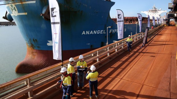 The first shipment of iron ore from Gina Rinehart's Roy Hill iron ore mine.