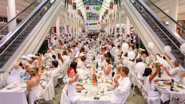 Last year's Diner en Blanc event, relocated to the Canberra Centre.