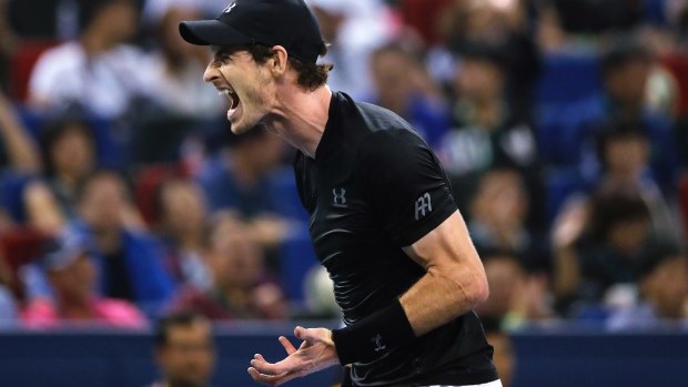 Andy Murray of Britain reacts during the men's singles final match against Roberto Bautista Agut.
