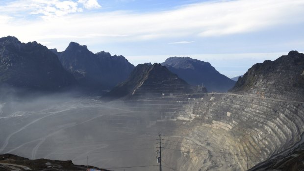 A view of the Grasberg copper and gold mine near Timika, Papua province.