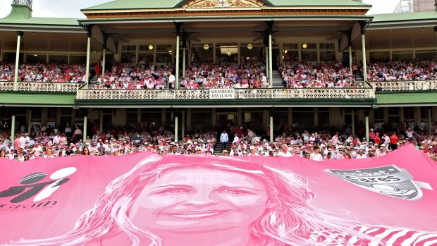 Jane McGrath day at the Sydney Cricket Ground in 2014 as the Jane McGrath silk is laid out in front of the Members stand.