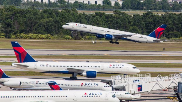 A Delta plane takes off from Orlando International Airport, Florida.
