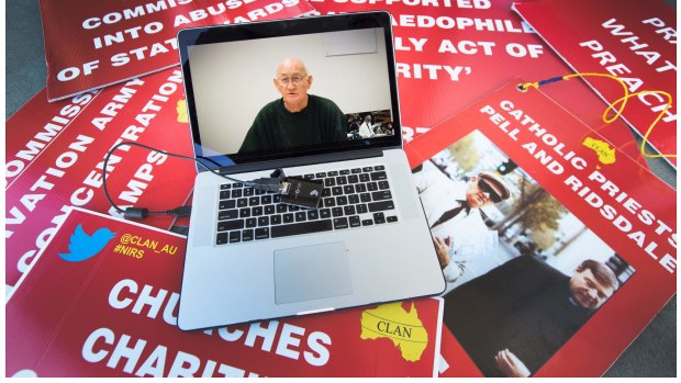 A scene outside the royal commission in Ballarat as Gerald Ridsdale gave evidence via video link from his prison cell.