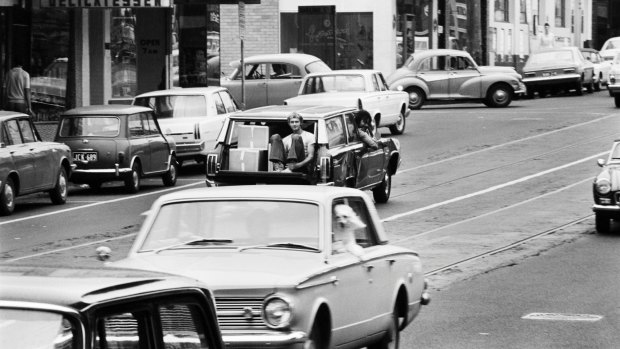 Traffic, Toorak Rd, c.1970.