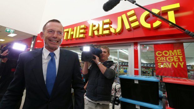 Tony Abbott's appearance outside "The Reject Shop" was considered a spectacular advancing fail.