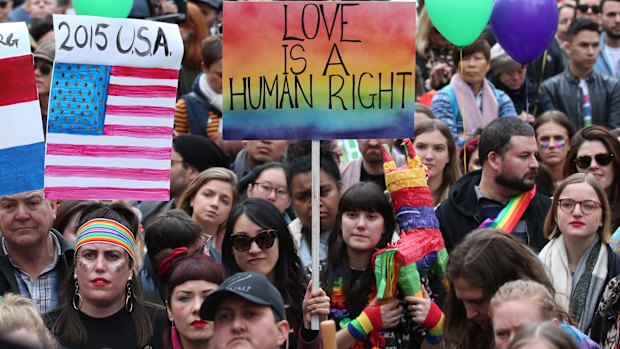 Supporters join in the marriage equality rally in Melbourne.