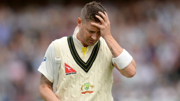Australia's Michael Clarke leaves the field after being dismissed.