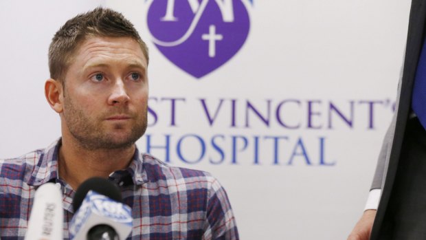 "We're devastated": Australian cricket captain Michael Clarke pauses before reading the Hughes' family statement. 